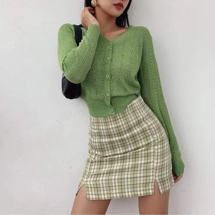 Women Split Details Plaid Mini Skirt with Under Shorts