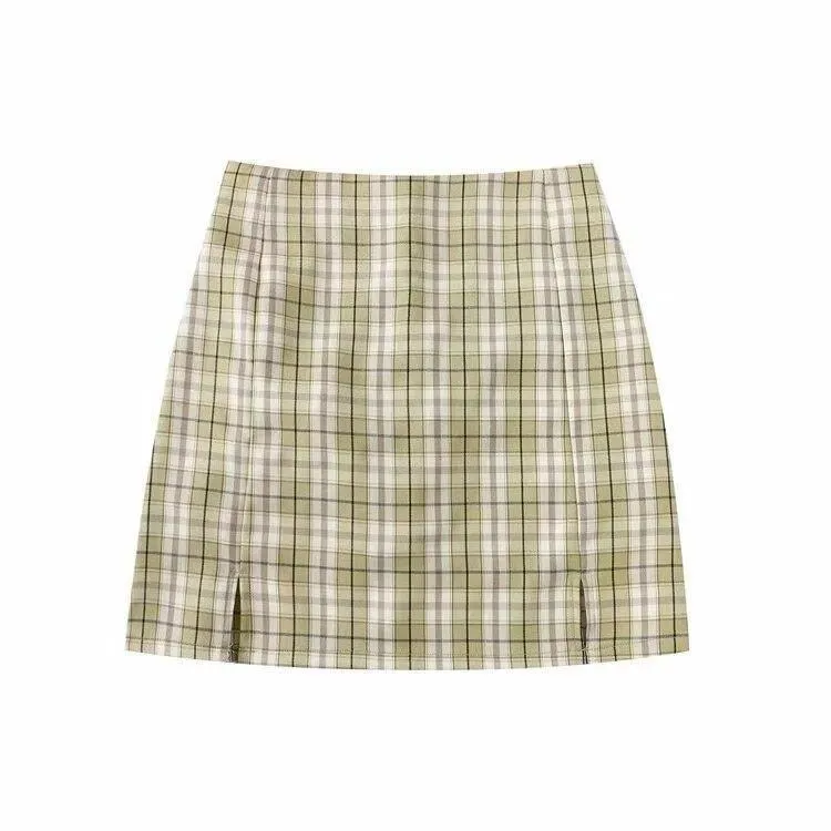 Women Split Details Plaid Mini Skirt with Under Shorts