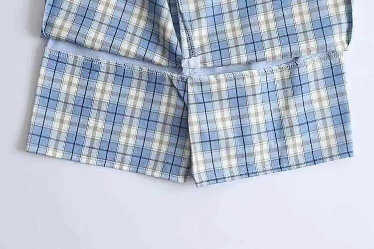 Women Split Details Plaid Mini Skirt with Under Shorts