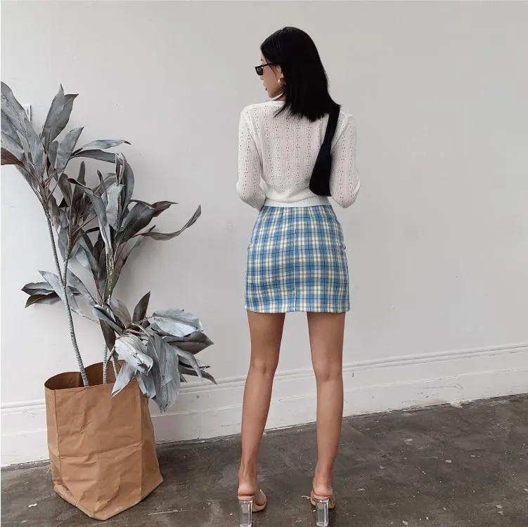 Women Split Details Plaid Mini Skirt with Under Shorts