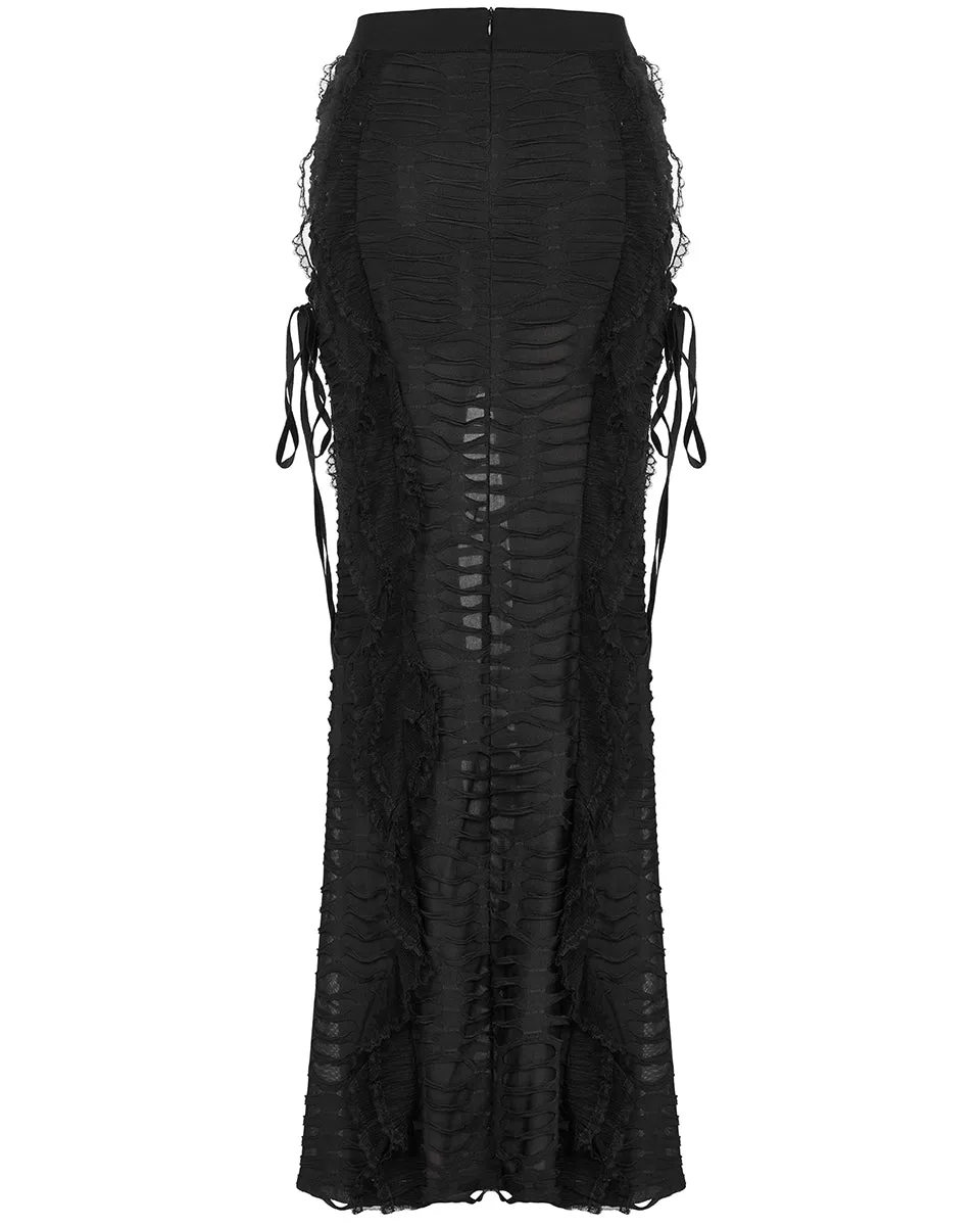 WQ-609 Womens Apocalyptic Gothic Witch Shredded Split Hem Maxi Skirt