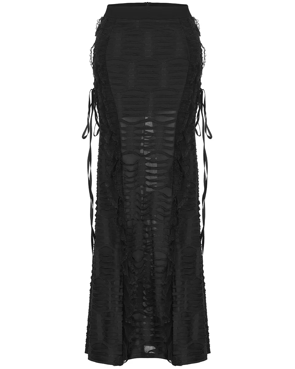 WQ-609 Womens Apocalyptic Gothic Witch Shredded Split Hem Maxi Skirt