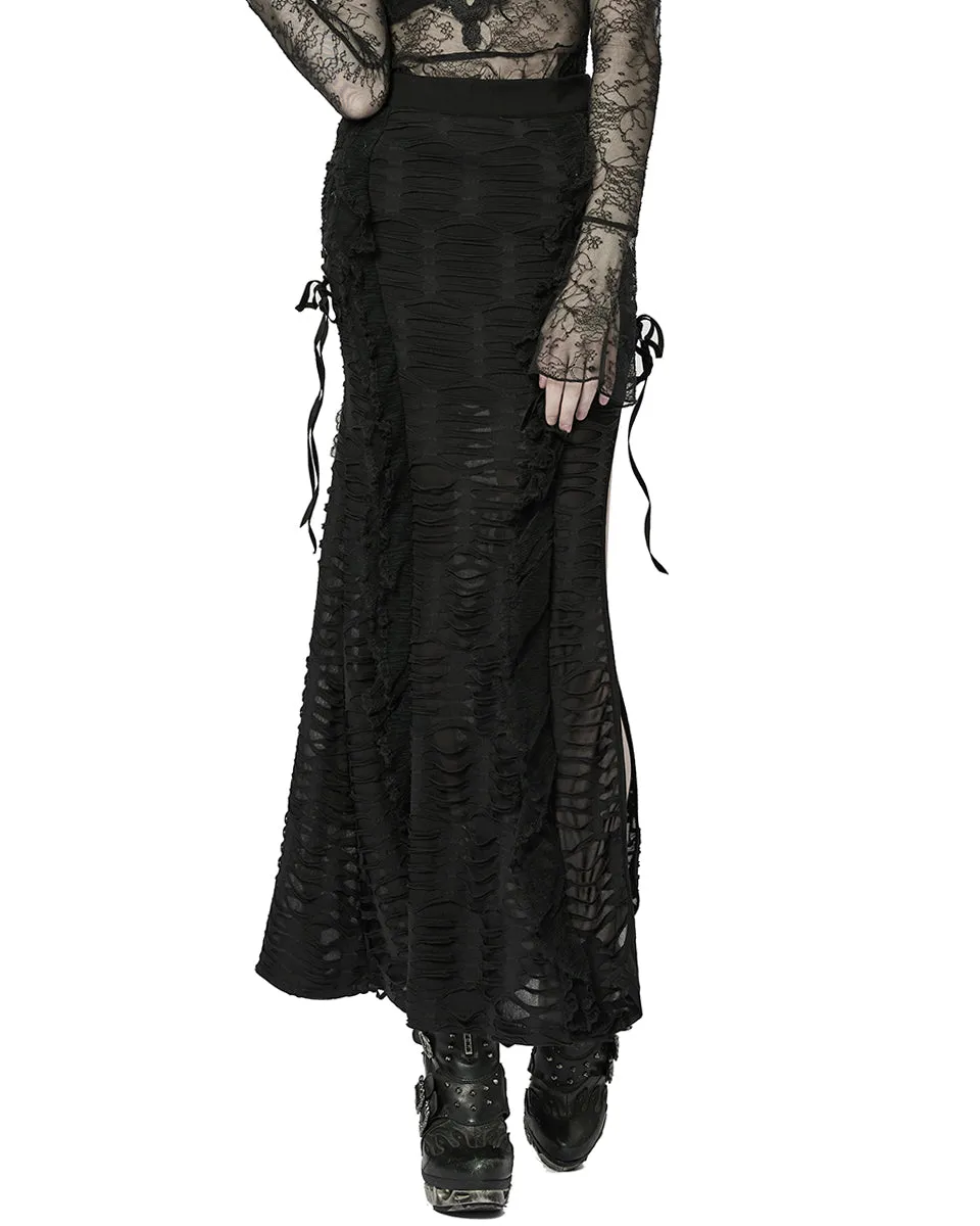 WQ-609 Womens Apocalyptic Gothic Witch Shredded Split Hem Maxi Skirt
