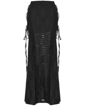WQ-609 Womens Apocalyptic Gothic Witch Shredded Split Hem Maxi Skirt
