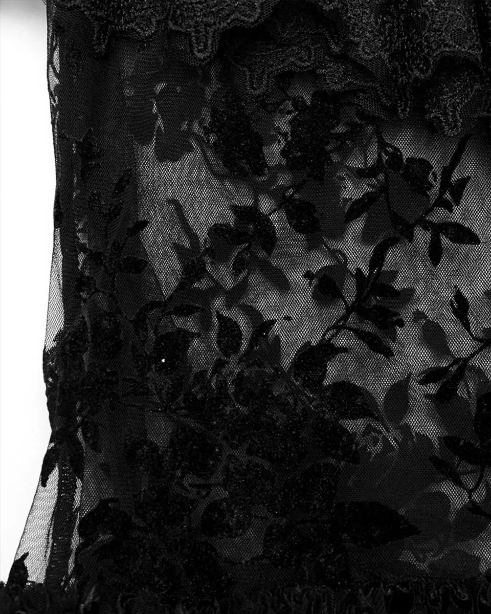 WQ-629 Dark Decadence Flocked Lace Gothic Maxi Skirt
