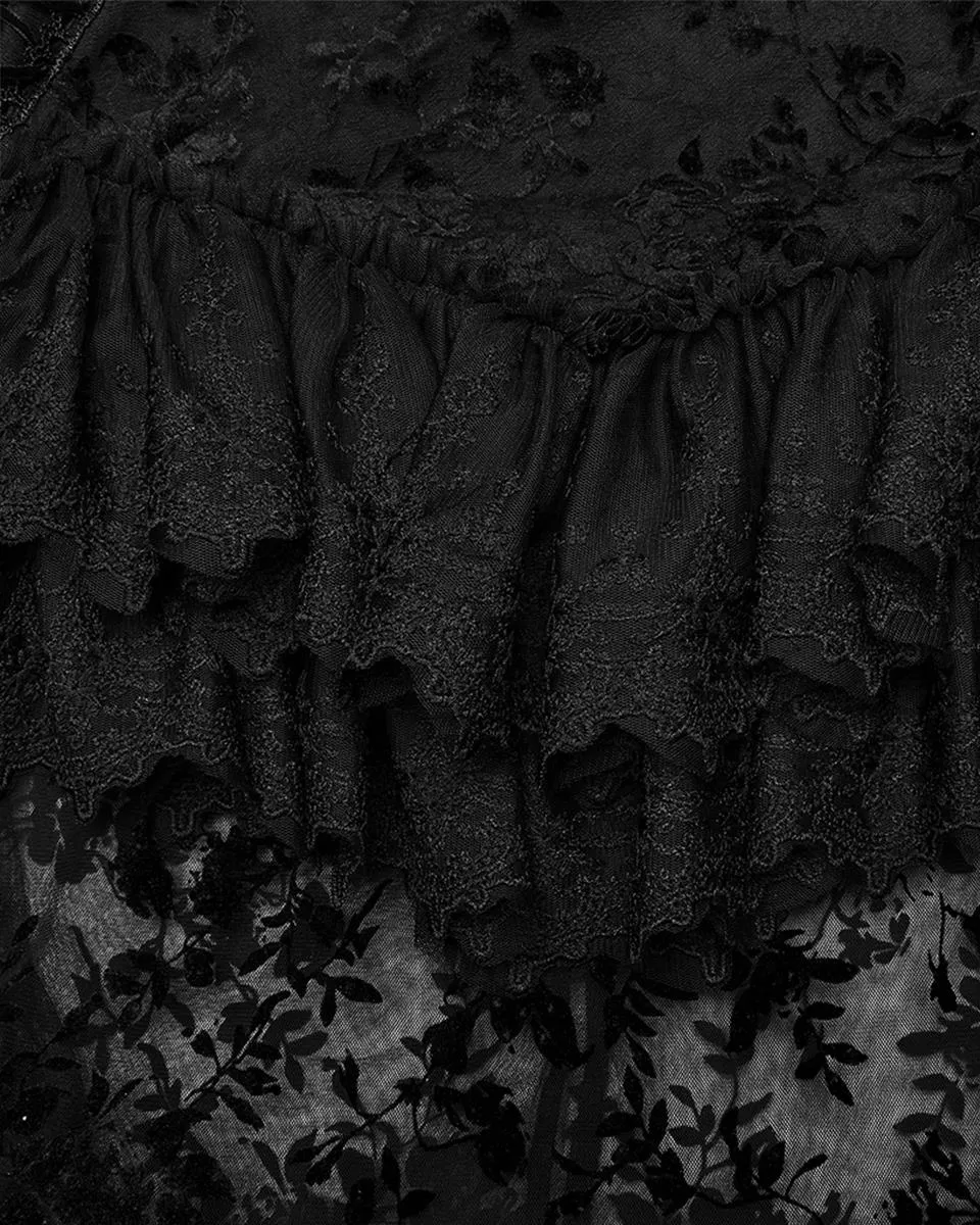 WQ-629 Dark Decadence Flocked Lace Gothic Maxi Skirt
